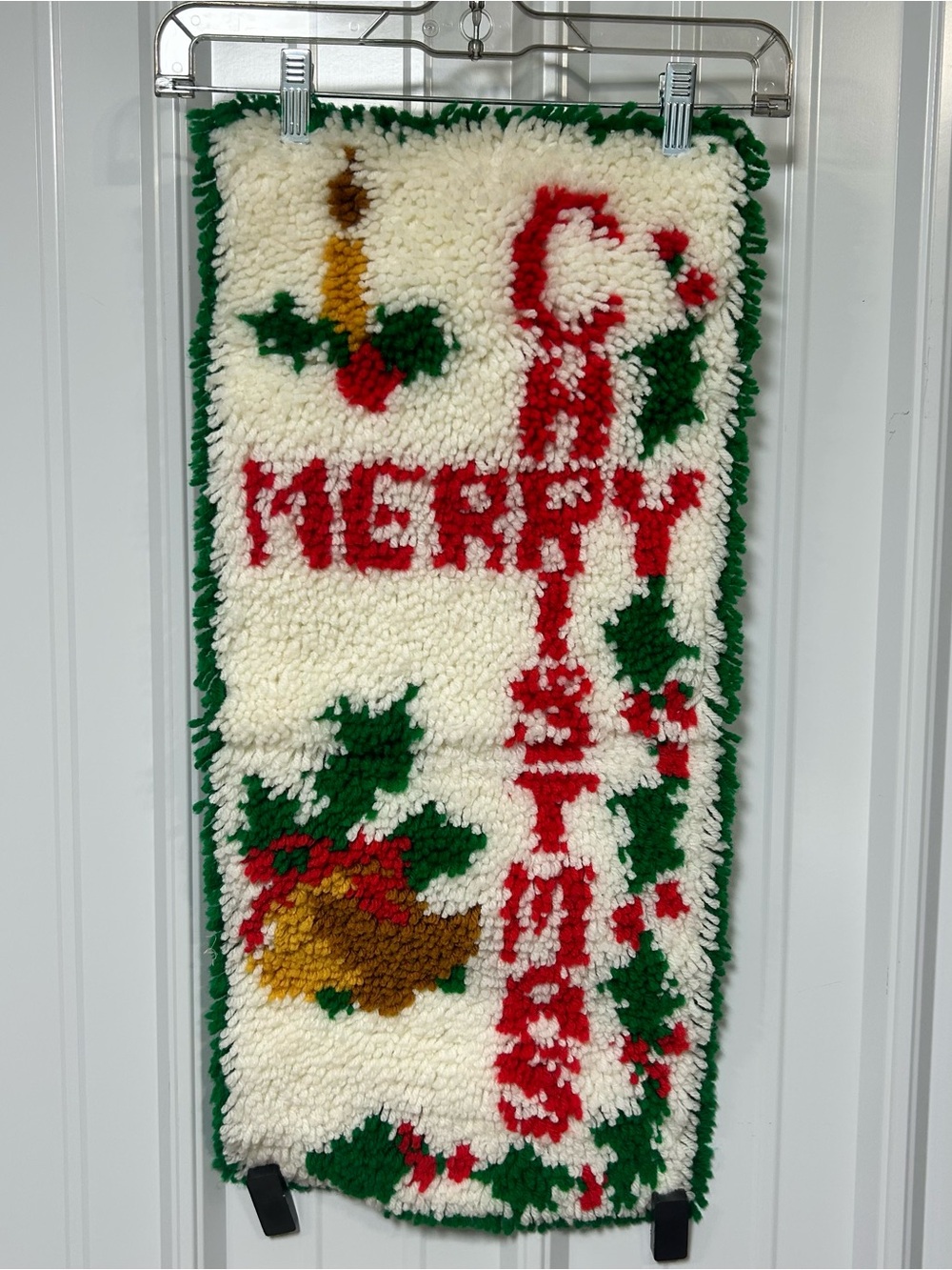 Vintage Merry Christmas Latch Hook Wall Decor Rug Handmade